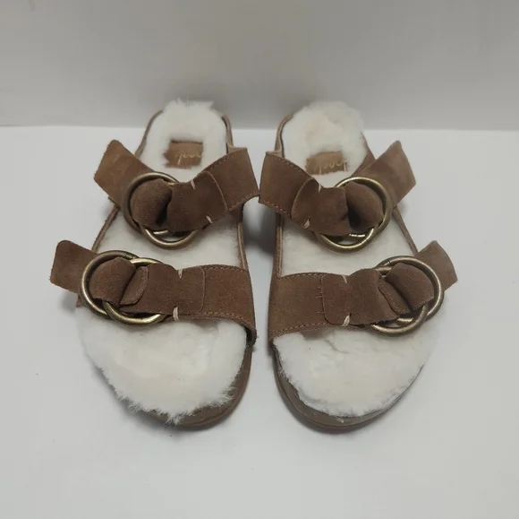 Beek Womens Sandals Size 7 Double Buckle Suede Leather Shearling Lined - Picture 2 of 6